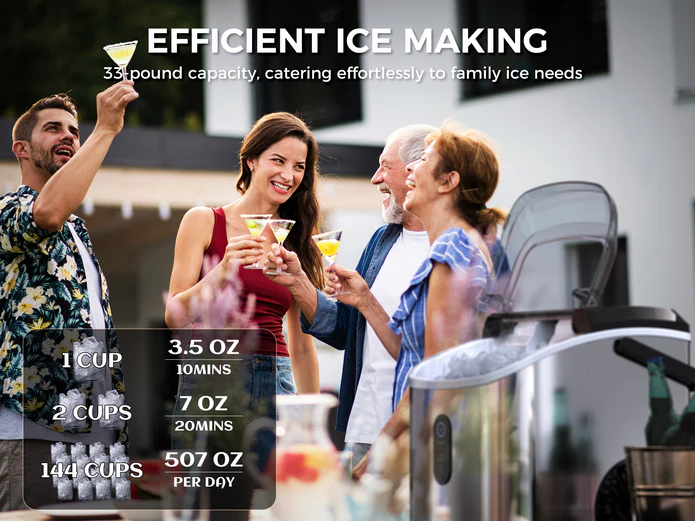 Nugget Ice Maker Countertop With Handle, 33 Lbs/24H