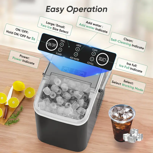 Portable Countertop Ice Maker, 9 Bullet Ice Cubes in 6 Mins, 26.5lbs in 24Hrs Self-Cleaning